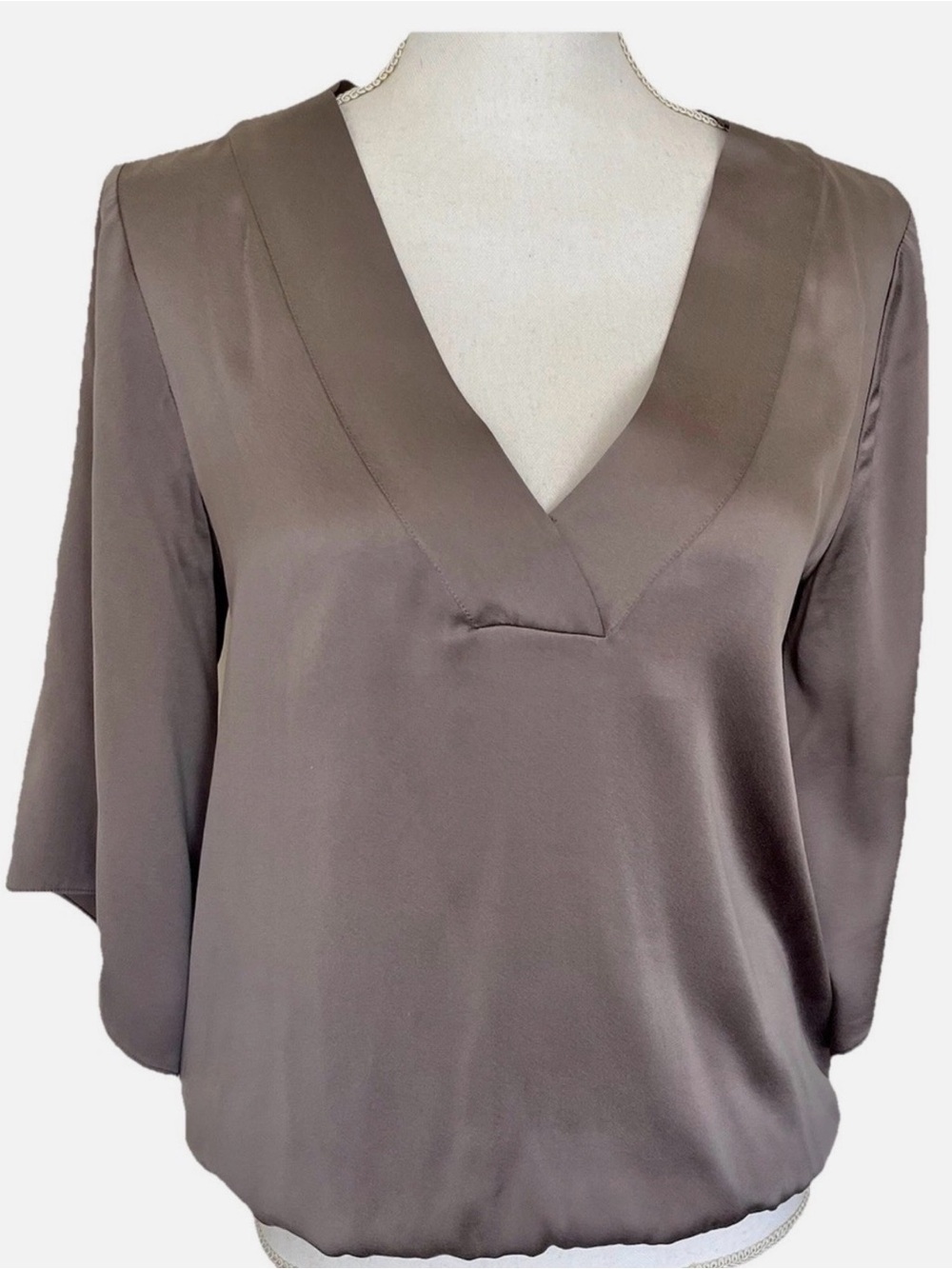 Alexander Rheese Joline Kimono Sleeve S Gray V-Neck Silk Blouse
